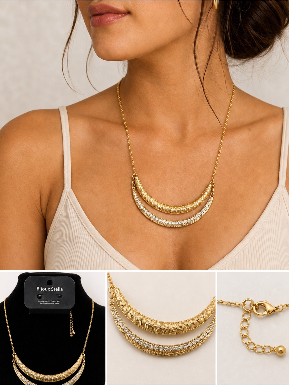 Gold Double-Crescent Layered Necklace